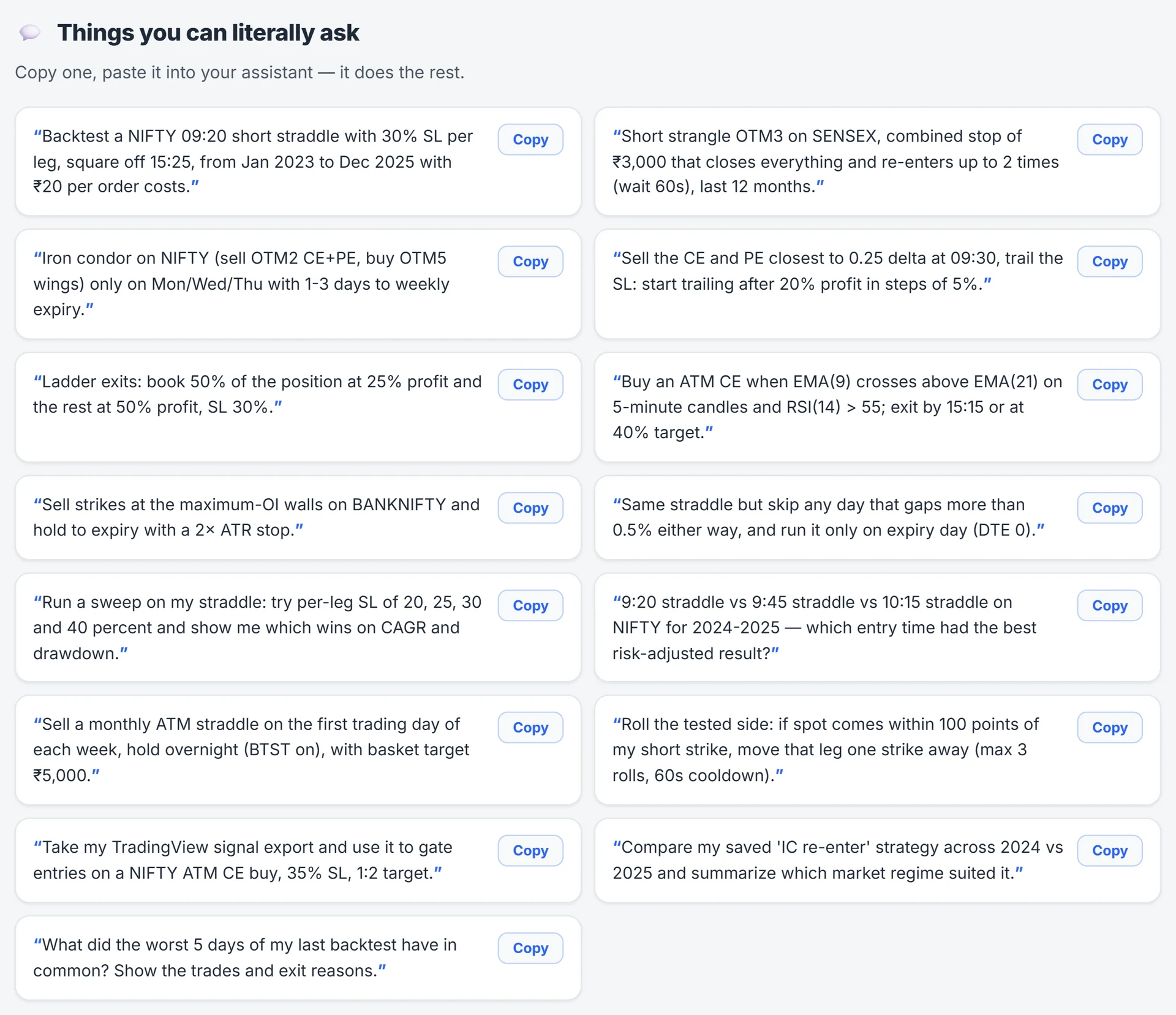 Example requests from the MCP features page that you can paste into your assistant.