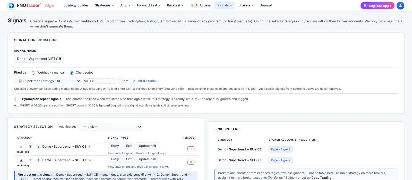 Signals page: fired by chart script